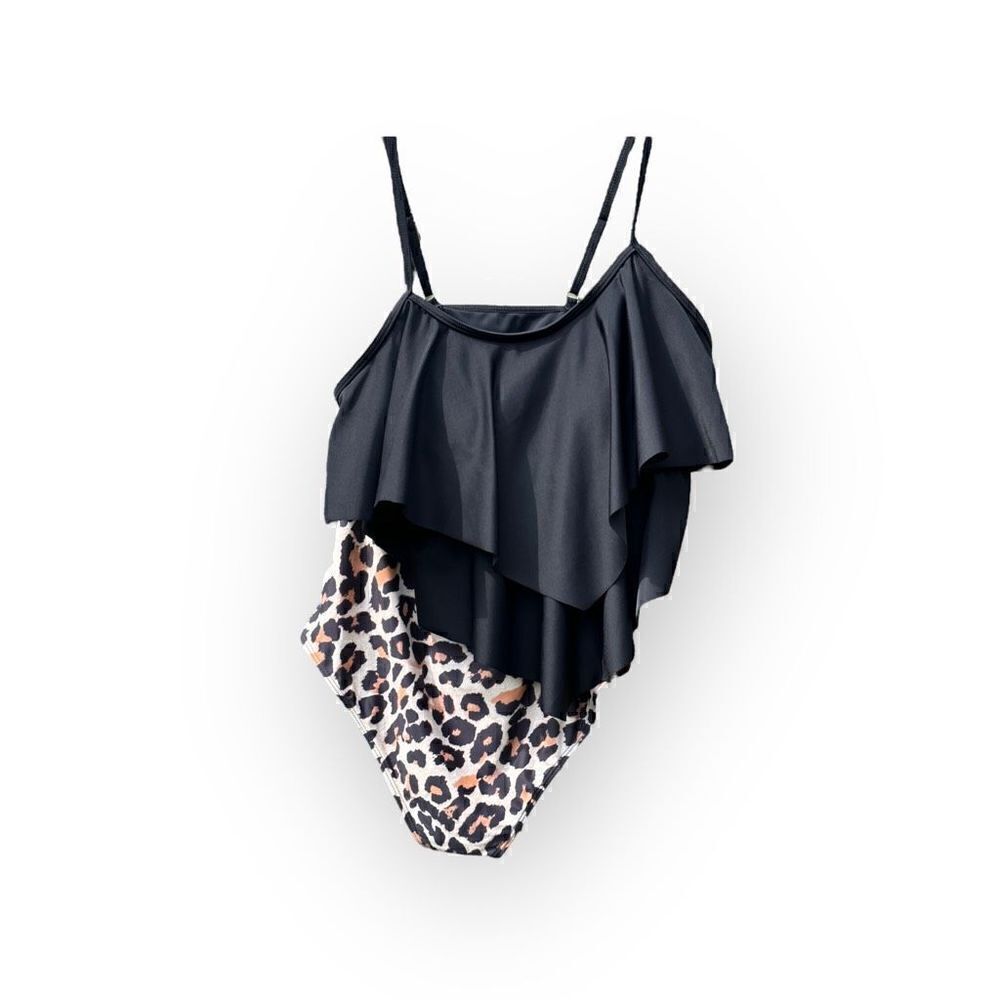 NWOT black/cheetah print 2 piece swimsuit women’s size large - Picture 2 of 14